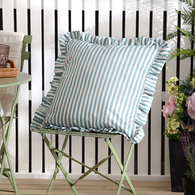 WYLDER NATURE MILLIE RUFFLE STRIPED WATER RESISTANT OUTDOOR CUSHION