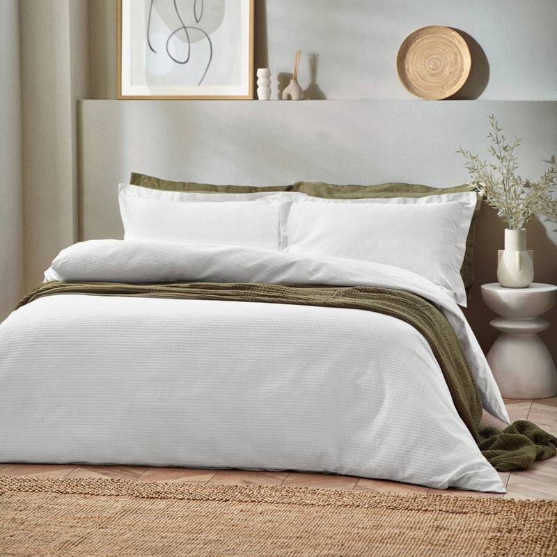 WAFFLE TEXTURED 100% COTTON DUVET COVER SET
