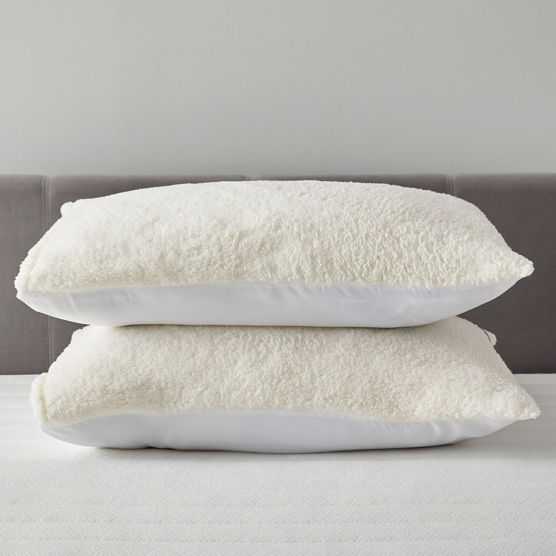 TEDDY SHERPA FLEECE PILLOW PROTECTOR PAIR