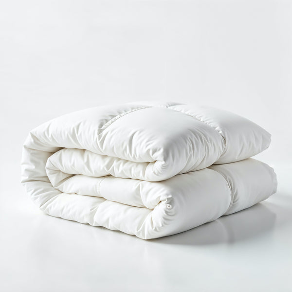 A folded white 4.5 tog cotton blend duvet displayed on a white background.