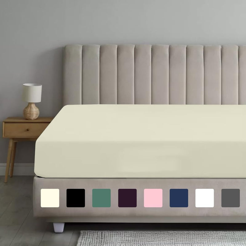 Rohi Double Fitted Sheet 100% Microfibre – 16'' (40cm) Extra Deep Fitted Sheet with All Around Elastic – Ultra Soft, Hypoallergenic & Durable Bed Sheet – Bottom Sheet (Cream – 137 x 190cm)