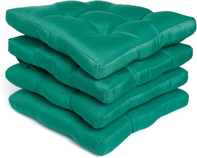 Pack of 4 Luxury Chair Pads with Ties – Water Resistant Garden Seat Pads for Dining Chairs – 5cm Thickness Quilted Design Chair Cushions – 38x38x5cm
