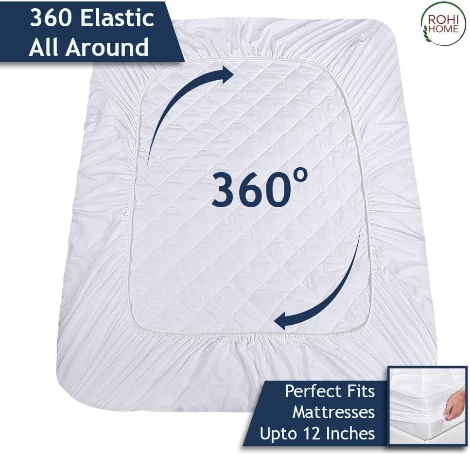 Rohi Luxury Quilted 16" Extra Deep Mattress Protector Pad – Breathable Egyptian Cotton Fitted Mattress Protector – 360 Elastic Fits – Machine Washable Mattress (Super King)