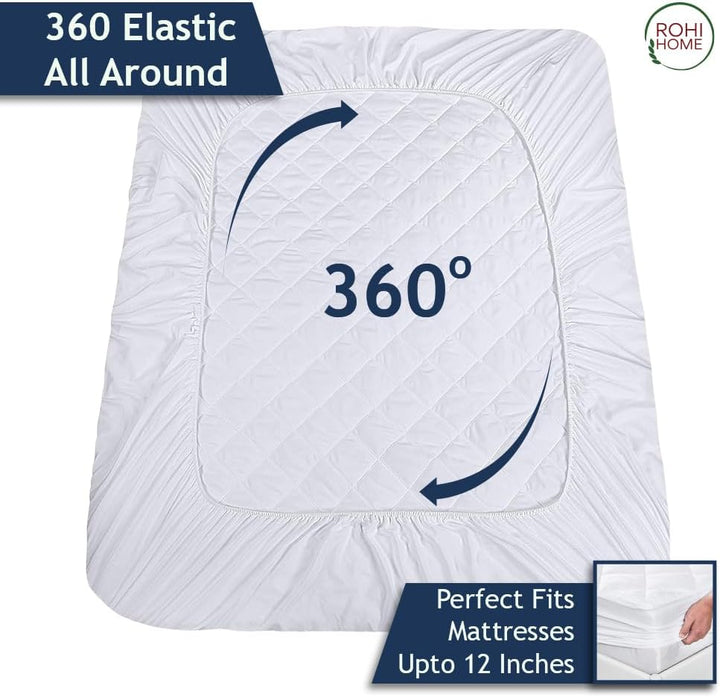 Rohi Luxury Quilted 16" Extra Deep Mattress Protector Pad – Breathable Egyptian Cotton Fitted Mattress Protector – 360 Elastic Fits – Machine Washable Mattress (Super King)