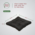 Rohi Pack of 4 Luxury Chair Pads with Ties – Water Resistant Garden Seat Pads for Dining Chairs – 5cm Thickness Quilted Design Chair Cushions – 38x38x5cm (Black)