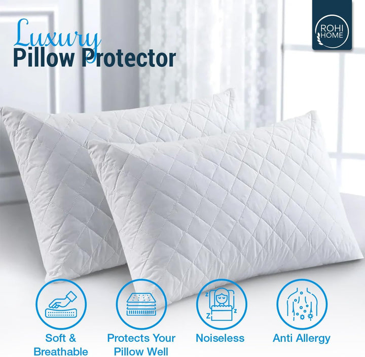 Rohi Quilted Pillow Protector - Soft Diamond Quilted And Anti Allergenic Extra Comfort (Pillow Protector Pair 48 x 78 cm)