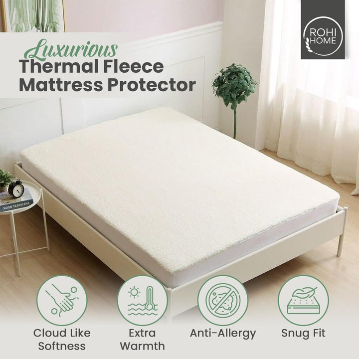 Rohi Thermal Fleece Underblanket Double – Faux Sheepskin 30cm Deep Extra Soft & Comfortable Thermal Mattress Protector with Elastic Corners for Comfort & Warmth - (Double)