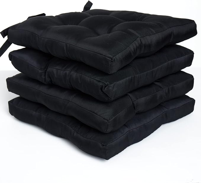 Pack of 4 Luxury Chair Pads with Ties – Water Resistant Garden Seat Pads for Dining Chairs – 5cm Thickness Quilted Design Chair Cushions – 38x38x5cm