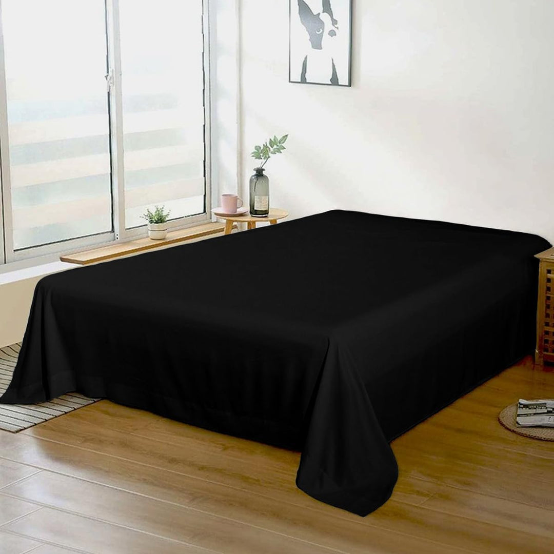 Rohi 100% Brushed Cotton Flat Sheet Double – Soft, Warm, and Breathable Flannelette Flat Sheets Double Bed for Ultimate Comfort – Thermal Bed Sheet with Anti-Allergy Properties (Black, Double)