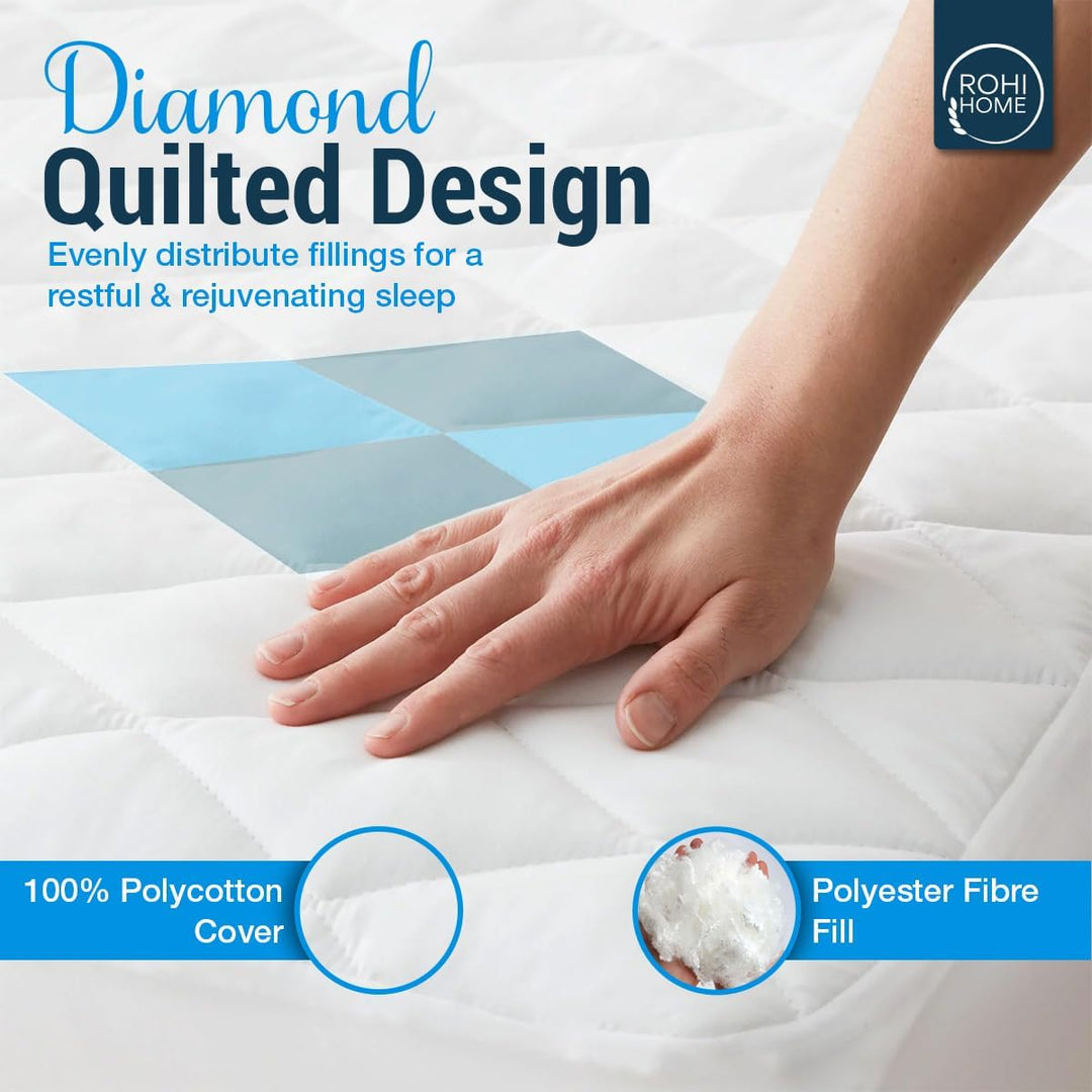 Rohi Polycotton Quilted 30cm Deep Mattress Protector - Soft Diamond Quilted And Anti Allergenic Extra Comfort (Bunk Bed 76 x 190 cm)