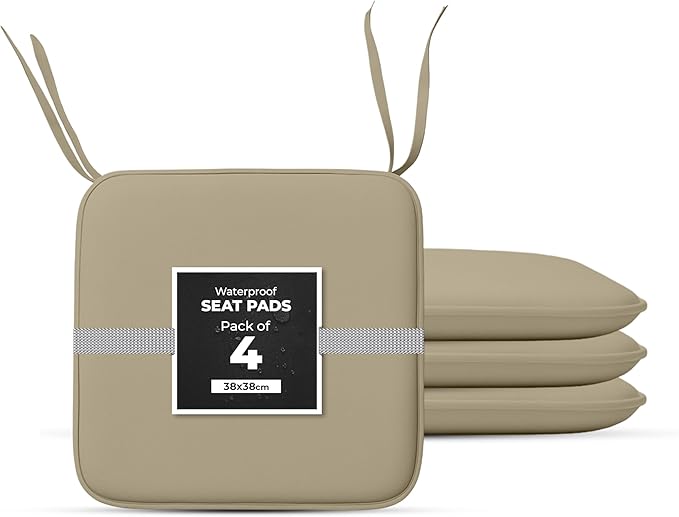 Garden Seat Cushions Set of 4 – Outdoor/Indoor Plain seat pads for dining Chairs, Kitchen and Garden Chairs 38x38 Plain Design (Pack of 4) Grey