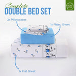Rohi Rosebud Floral Flannelette Brushed Cotton Double Bed Sheet Set | 1x Flat Sheet | 1x Fitted Sheet and 2x Pillow Covers (Double, Blue)