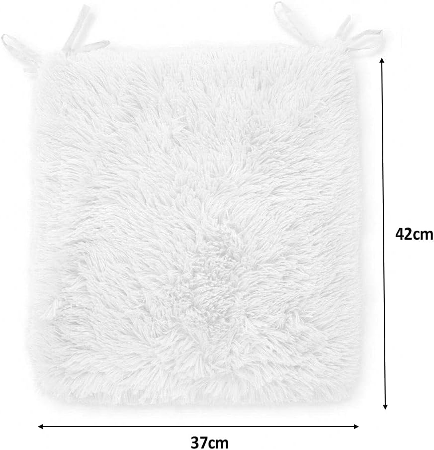 Rohi Home Luxury Chair Pads - Set of 4 Foam Cushion Chair Seat Pads With Ties – 42cm x 37cm (White)