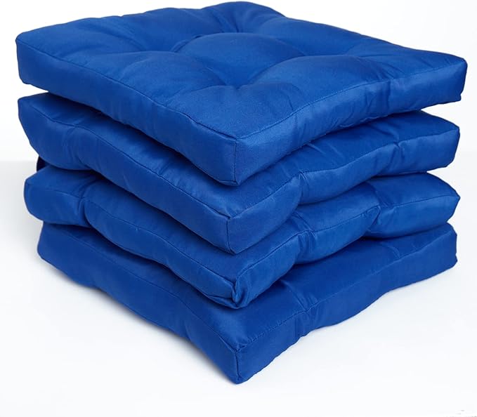 Pack of 4 Luxury Chair Pads with Ties – Water Resistant Garden Seat Pads for Dining Chairs – 5cm Thickness Quilted Design Chair Cushions – 38x38x5cm