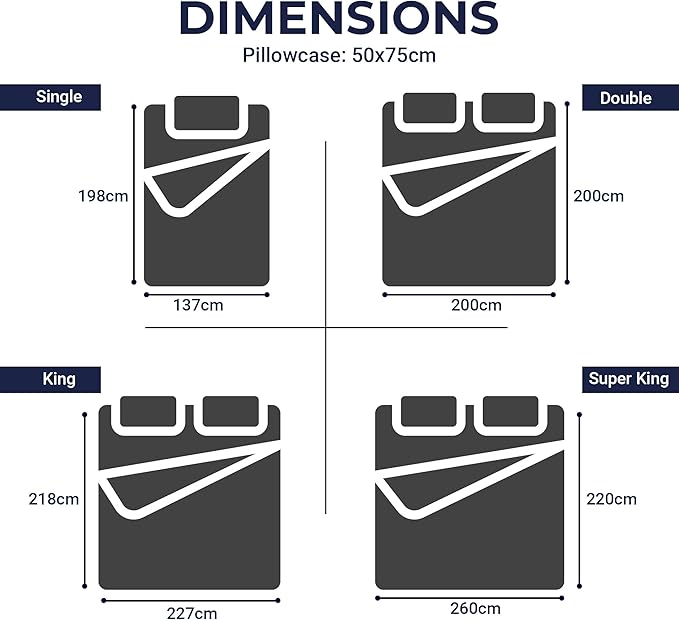 Geometric King Duvet Cover & Pillowcases – Soft Touch Triangle Pattern Printed Navy Bedding Set – Button Closure – Polycotton Duvet Cover with Pillow Covers