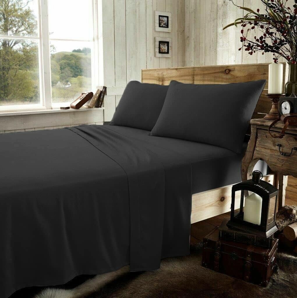 Rohi 100% Brushed Cotton Flannelette Fitted Sheets Super King– Super Soft & Cozy Thermal Bed Sheets – 25cm/10" Deep Fitted Sheet (Super King Fitted Sheet, Black)