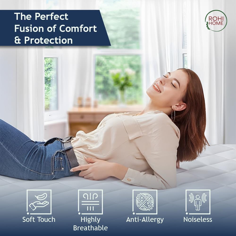 Rohi Luxury Quilted 16" Extra Deep Mattress Protector Pad – Breathable Egyptian Cotton Fitted Mattress Protector – 360 Elastic Fits – Machine Washable Mattress (Super King)