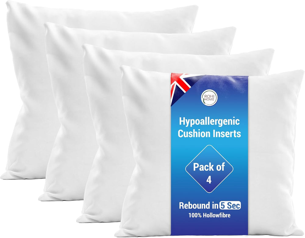 Rohi Set of 4 Hypoallergic Cushion pads 45cm x 45cm - White polyster square Cushions - Standard stuffer pack of Cushion inserts 45cm x 45cm (Pack of 4 | 18"x18")