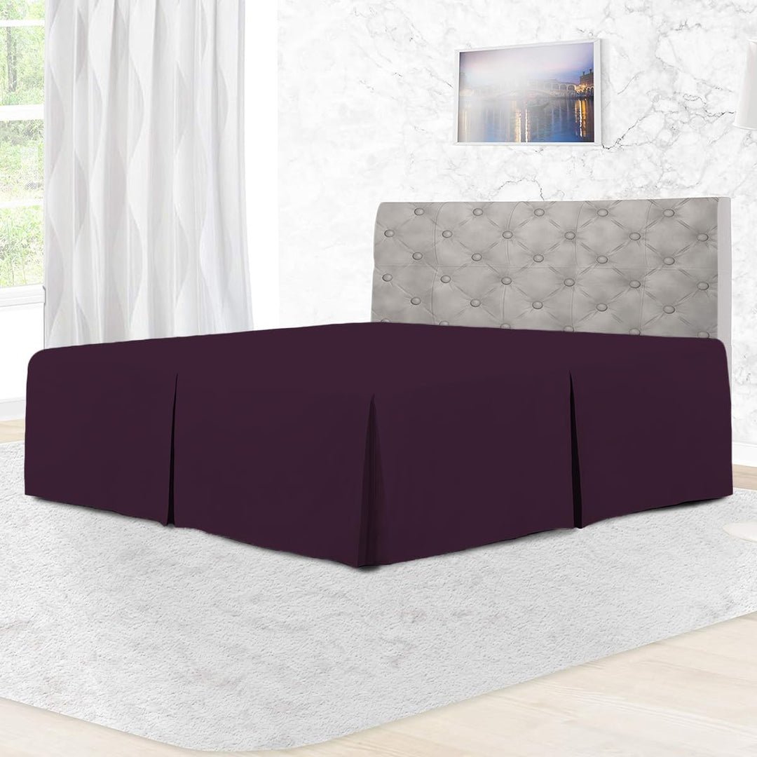 Rohi Base Valance Sheet Bed Skirt Double - Pleated Styling - 16" DEEP BASE VALANCE, 100% Combed Polycotton Long Staple Fibre – (Fit Over Base, Double Bed, Plum)