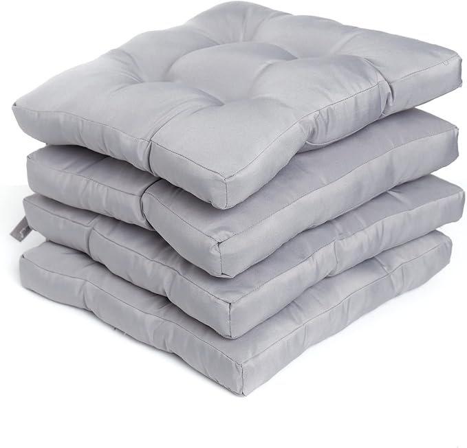 Pack of 4 Luxury Chair Pads with Ties – Water Resistant Garden Seat Pads for Dining Chairs – 5cm Thickness Quilted Design Chair Cushions – 38x38x5cm