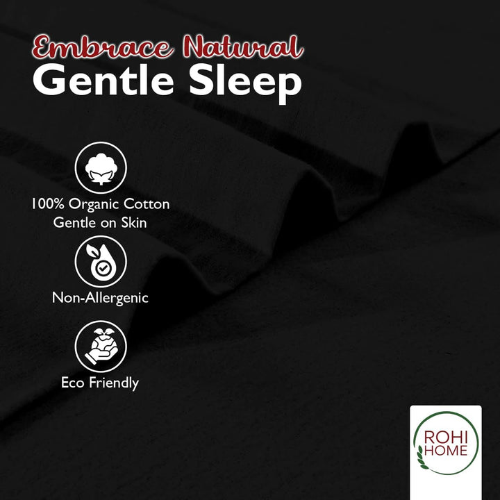 Rohi 100% Brushed Cotton Flat Sheet Double – Soft, Warm, and Breathable Flannelette Flat Sheets Double Bed for Ultimate Comfort – Thermal Bed Sheet with Anti-Allergy Properties (Black, Double)