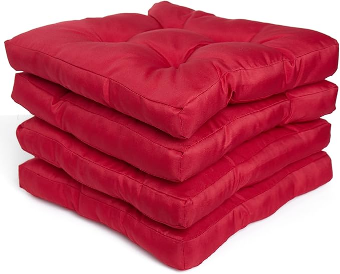 Pack of 4 Luxury Chair Pads with Ties – Water Resistant Garden Seat Pads for Dining Chairs – 5cm Thickness Quilted Design Chair Cushions – 38x38x5cm