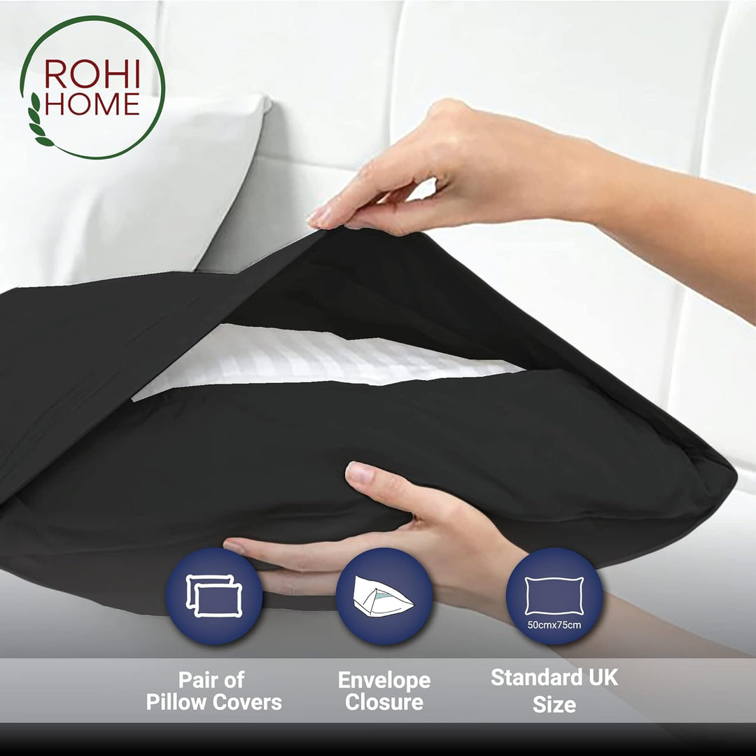 Rohi 100% Brushed Cotton Flannelette Fitted Sheets Super King– Super Soft & Cozy Thermal Bed Sheets – 25cm/10" Deep Fitted Sheet (Super King Fitted Sheet, Black)