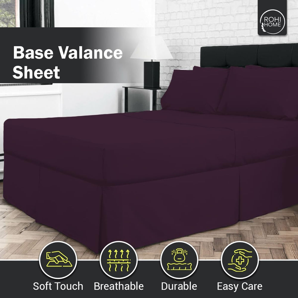 Rohi Base Valance Sheet Bed Skirt Double - Pleated Styling - 16" DEEP BASE VALANCE, 100% Combed Polycotton Long Staple Fibre – (Fit Over Base, Double Bed, Plum)