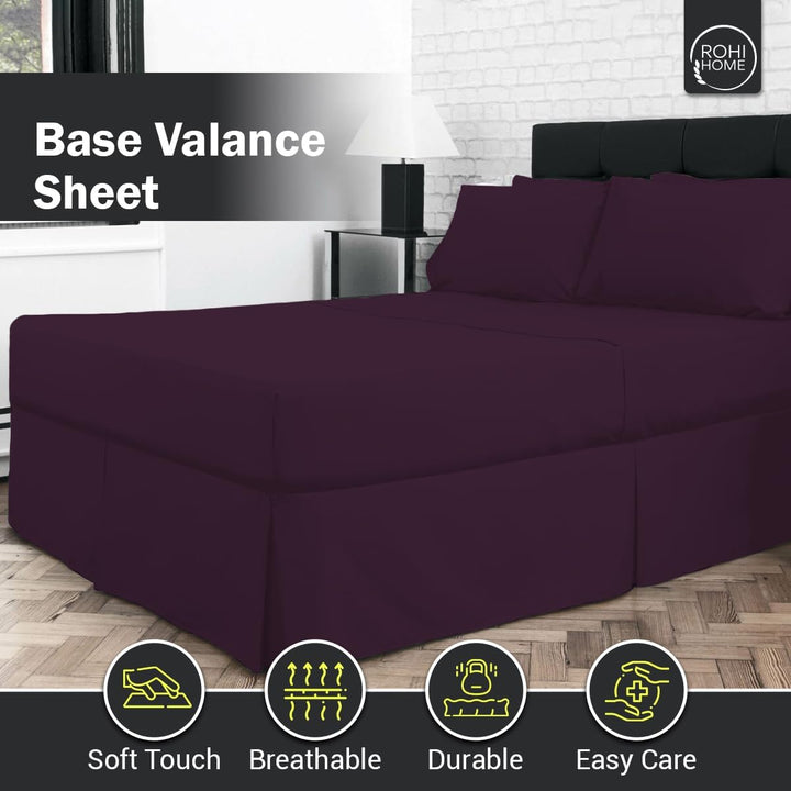 Rohi Base Valance Sheet Bed Skirt Double - Pleated Styling - 16" DEEP BASE VALANCE, 100% Combed Polycotton Long Staple Fibre – (Fit Over Base, Double Bed, Plum)