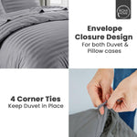 Rohi Home 100% Cotton Satin Stripe Duvet Cover Set - Luxury Soft Hotel Quality - 3 Piece King Size Duvet Cover Set with Pillowcases - Button Closure Design (Grey, King Size)