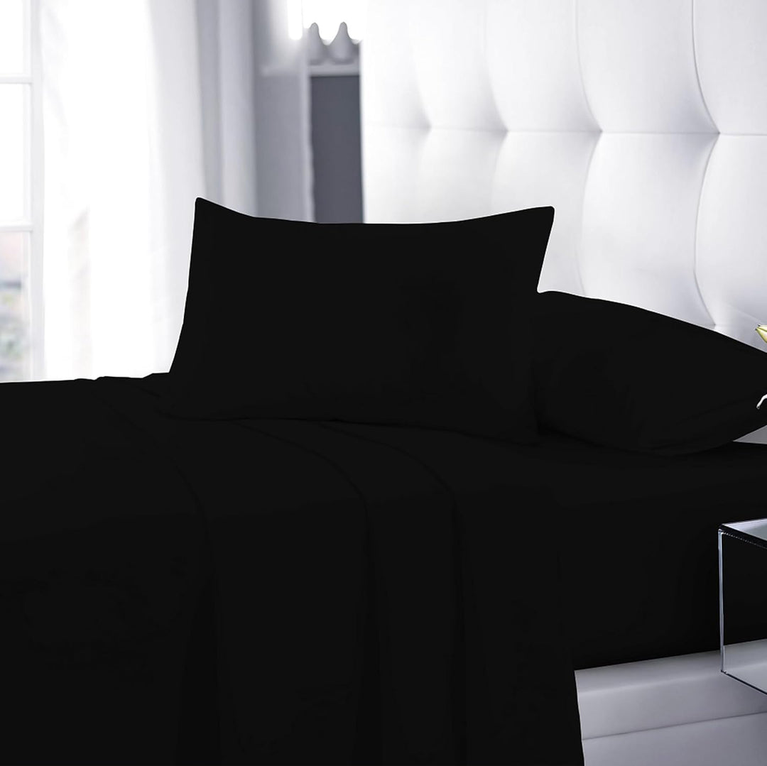 Rohi Easycare Flat sheet Double – Soft Touch Polycotton Bed Sheet – Anti Allergy – Cool & Comfortable Flat Sheets (Double Flat Sheet, 228 x 254 cm, Black)