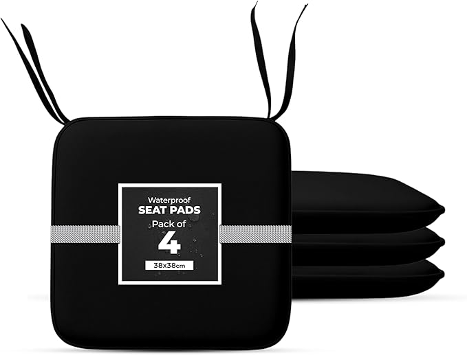 Garden Seat Cushions Set of 4 – Outdoor/Indoor Plain seat pads for dining Chairs, Kitchen and Garden Chairs 38x38 Plain Design (Pack of 4) Grey