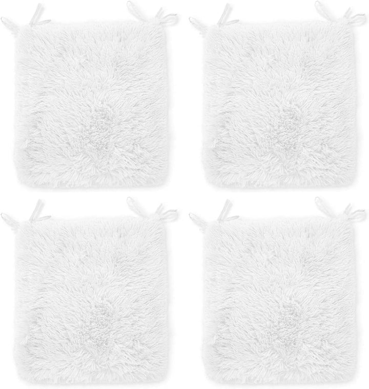 Rohi Home Luxury Chair Pads - Set of 4 Foam Cushion Chair Seat Pads With Ties – 42cm x 37cm (White)