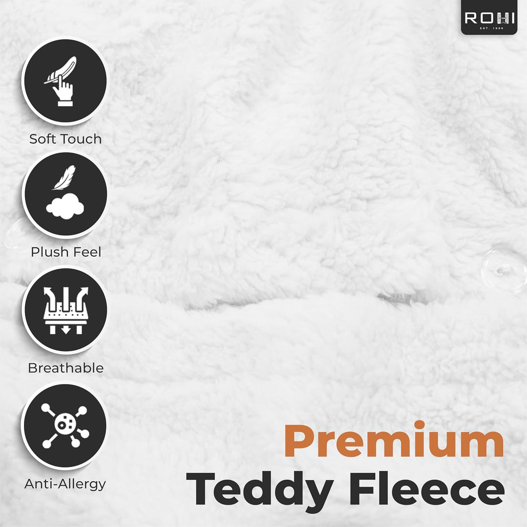 Rohi Luxury Teddy Fleece Duvet Cover Set King Size – Soft Cosy & Fluffy Teddy Bear Bedding, Thermal Warm Winter Fleece Quilt Cover with Matching Pillowcases