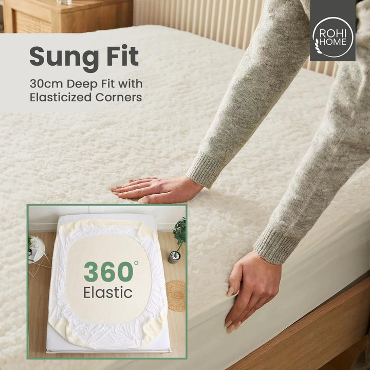 Rohi Thermal Fleece Underblanket Double – Faux Sheepskin 30cm Deep Extra Soft & Comfortable Thermal Mattress Protector with Elastic Corners for Comfort & Warmth - (Double)