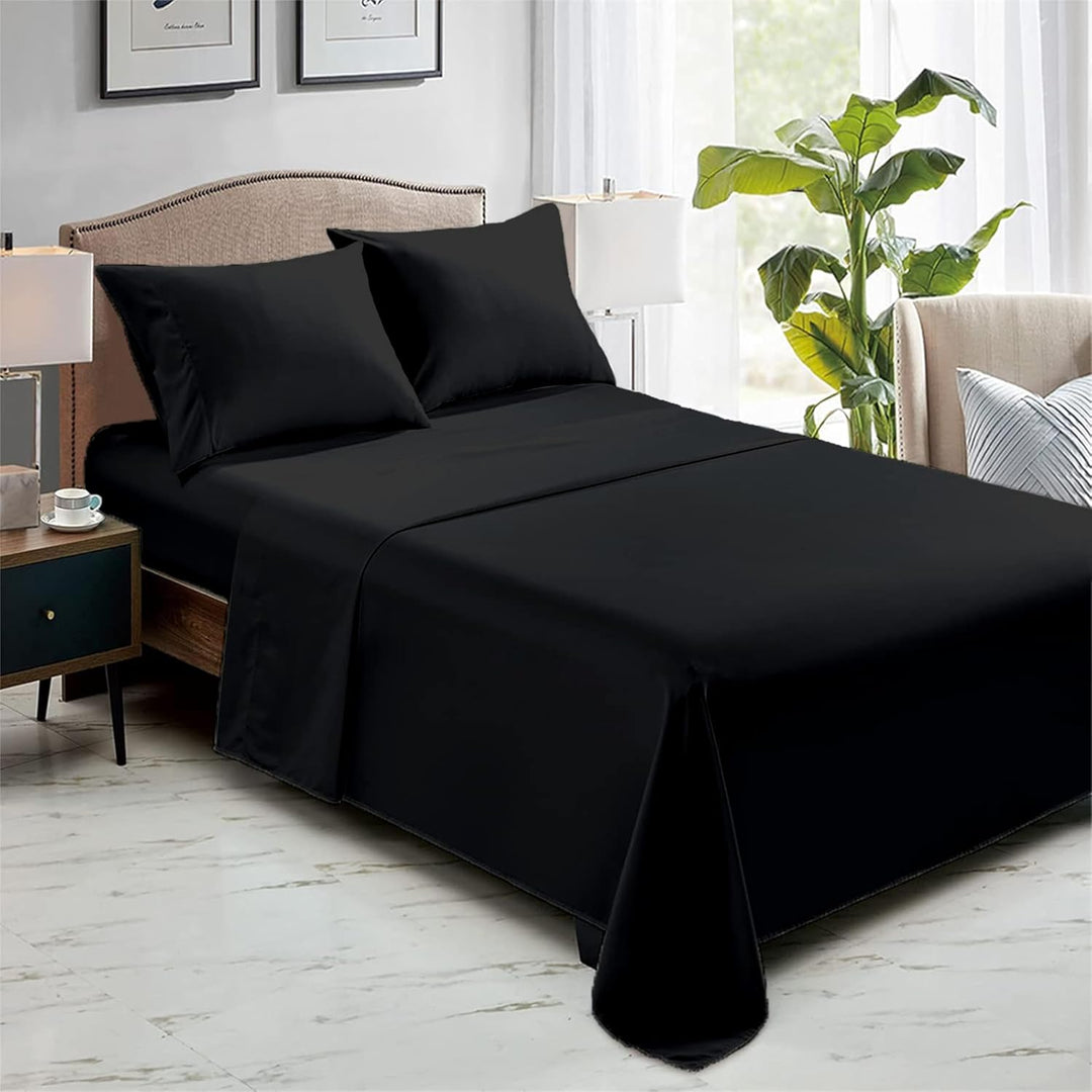 Rohi Black Double Flat Sheet Microfibre – Ultra-Soft, Durable, and Hypoallergenic Flat Sheets for Standard and Oversized Mattress Flat Bed Sheet (Black – 228 x 255cm)