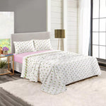 Rohi Rosebud Floral Flannelette Brushed Cotton Double Bed Sheet Set | 1x Flat Sheet | 1x Fitted Sheet and 2x Pillow Covers (Double, Blue)