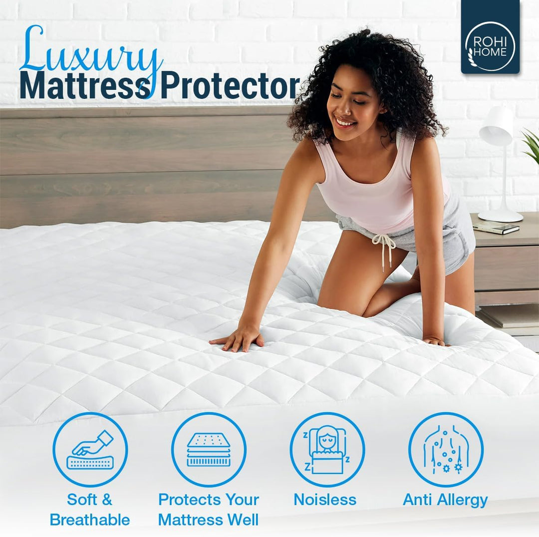 Rohi Polycotton Quilted 30cm Deep Mattress Protector - Soft Diamond Quilted And Anti Allergenic Extra Comfort (Bunk Bed 76 x 190 cm)