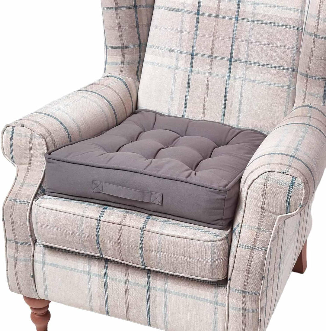 HOMESCAPES Dark Grey Armchair Booster Cushion Large Firm 50 cm Square Seat Pad with Supportive 10 cm Thick Lift Soft Touch Cotton Charcoal Cushion For The Elderly, Post-Operative and Pregnancy