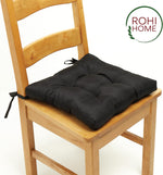 Rohi Pack of 4 Luxury Chair Pads with Ties – Water Resistant Garden Seat Pads for Dining Chairs – 5cm Thickness Quilted Design Chair Cushions – 38x38x5cm (Black)