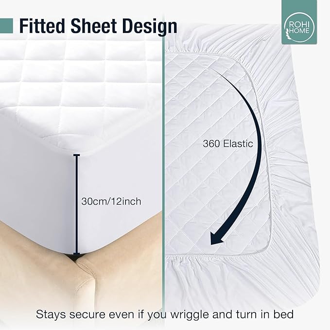 Quilted Cot Mattress Protector 15cm Deep – Breathable & Anti-Allergy Microfibre Mattress Protector with 360 Elastic - Deep Fitted Mattress Protector