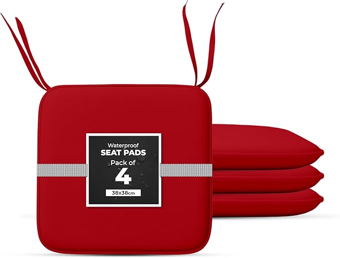 Garden Seat Cushions Set of 4 – Outdoor/Indoor Plain seat pads for dining Chairs, Kitchen and Garden Chairs 38x38 Plain Design (Pack of 4) Grey