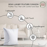 Rohi Pack Of 2 Hypoallergenic Duck Feather Cushion Insert 60cm x 60cm (24"x 24") – Double Stitched Seams – Bed & Sofa Cushion with Duck Feather & Down Filling (pack of 2,24" x 24" | 60cm x 60cm)