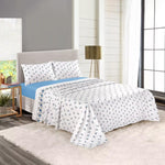 Rohi Rosebud Floral Flannelette Brushed Cotton Double Bed Sheet Set | 1x Flat Sheet | 1x Fitted Sheet and 2x Pillow Covers (Double, Blue)