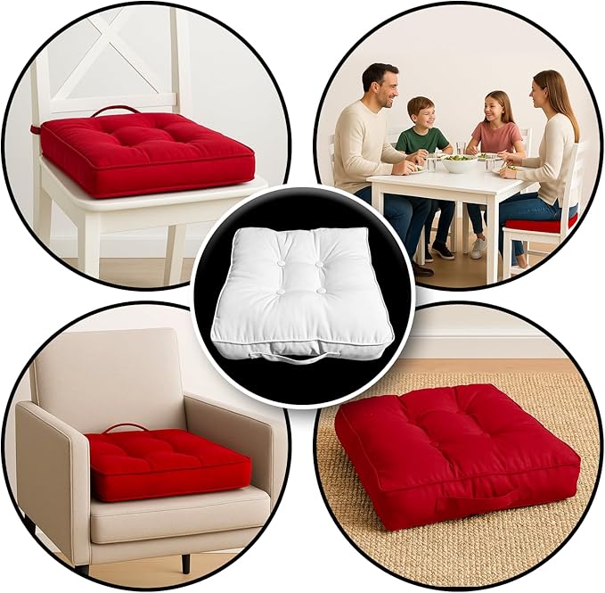 10cm Thick Booster Cushion for Armchairs 45x45cm - Hypoallergenic 100% Polyester Cover - Firm Garden Seat Pad Chair Support Cushion Ideal for Elderly, Pregnancy & Post Surgery Comfort