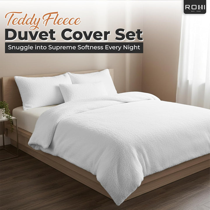 Rohi Luxury Teddy Fleece Duvet Cover Set King Size – Soft Cosy & Fluffy Teddy Bear Bedding, Thermal Warm Winter Fleece Quilt Cover with Matching Pillowcases