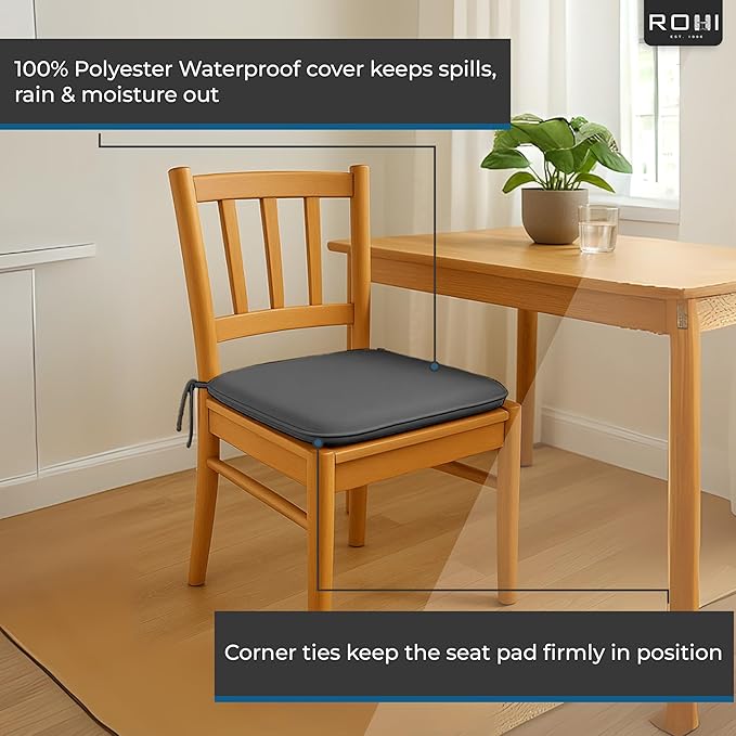 Garden Seat Cushions Set of 4 – Outdoor/Indoor Plain seat pads for dining Chairs, Kitchen and Garden Chairs 38x38 Plain Design (Pack of 4) Grey