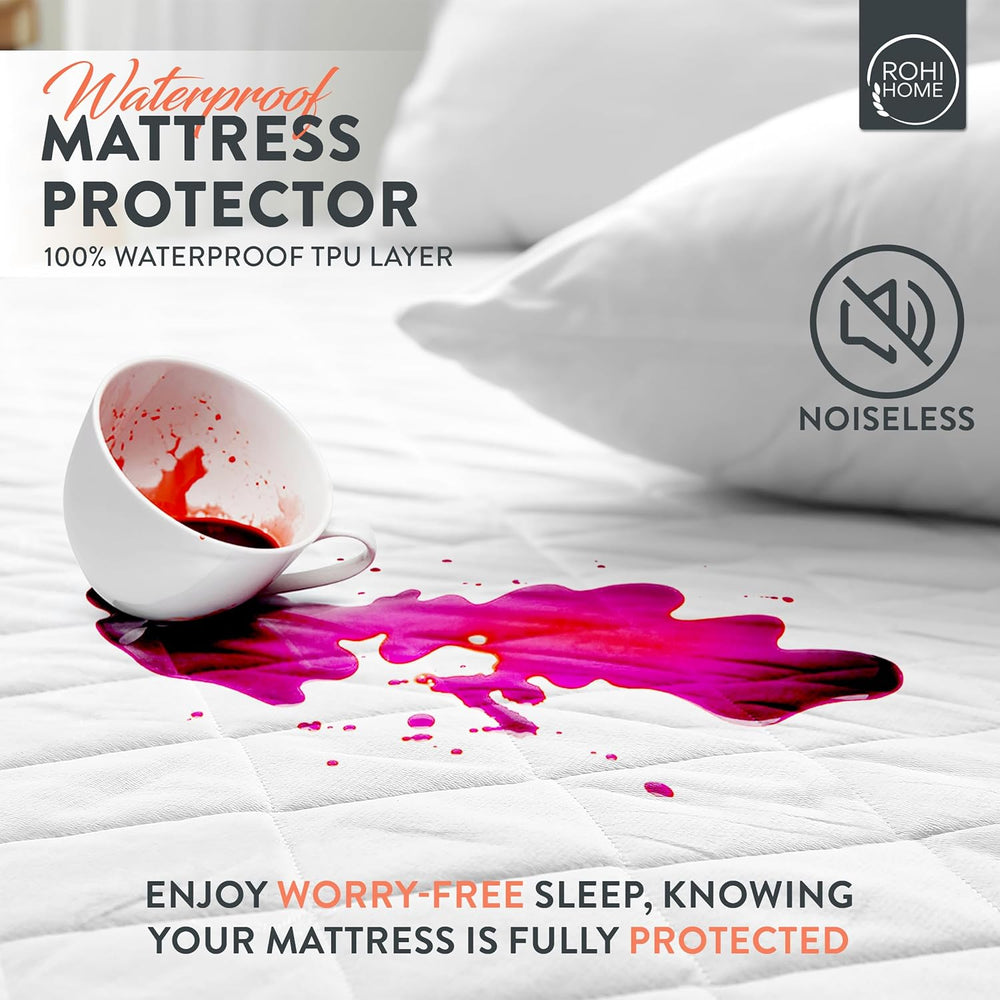 Rohi Quilted Waterproof Mattress Protector Double – 12″ Extra Deep Mattress Protector – Non-Noisy (Crinkle Free) – 100% Microfibre Pile Top (Double Bed Waterproof Mattress Protector)