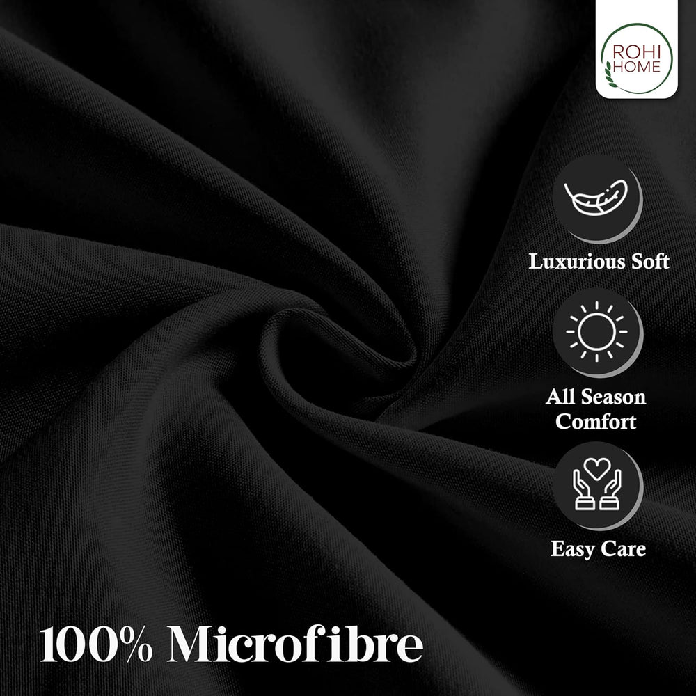 Rohi Black Double Flat Sheet Microfibre – Ultra-Soft, Durable, and Hypoallergenic Flat Sheets for Standard and Oversized Mattress Flat Bed Sheet (Black – 228 x 255cm)
