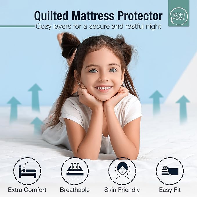 Quilted Cot Mattress Protector 15cm Deep – Breathable & Anti-Allergy Microfibre Mattress Protector with 360 Elastic - Deep Fitted Mattress Protector